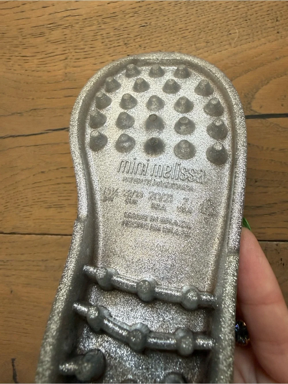 Mini Melissa Silver Glitter Fisherman Jelly Sandals Size 7